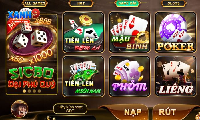 Giao diện cổng game Xanh9 thiết kế thân thiện, nổi bật