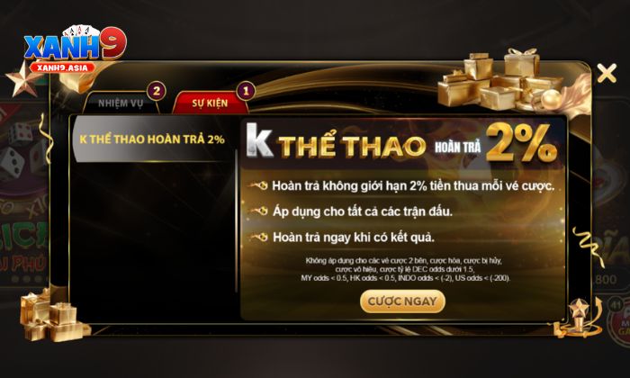 Khuyến mãi Xanh9 Khuyến mãi hoàn trả cá cược K Thể thao giá trị nhất